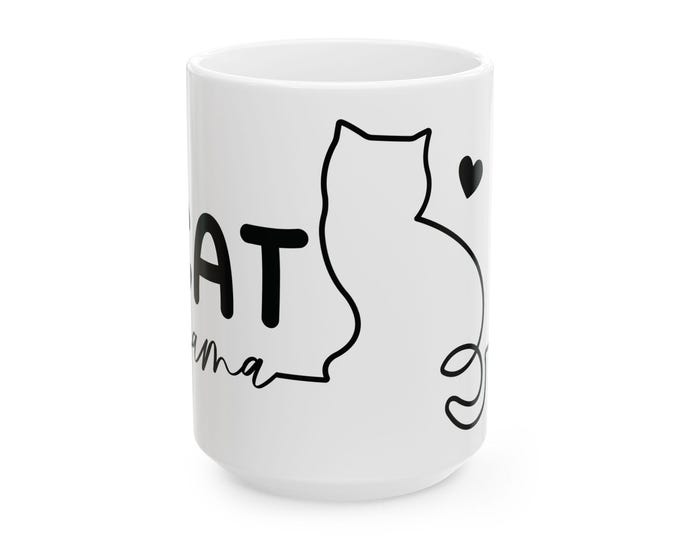 Cat Mama Mug, 11oz or 15oz Coffee Mug for Cat Lovers, Cat Mom Gift, Whiskers & Love Mug, Cute Pet Parent Mug, Kitty Lover Cup