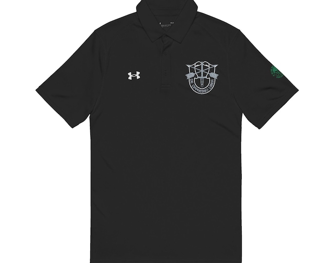 Under Armour Embroidered Polo, Special Forces Crest, Patriotic Sleeve, Mens Performance Top