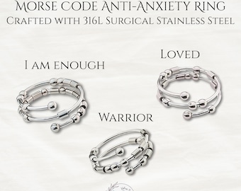Morse Code Spinner Ring: Hypoallergenic Adjustable Affirmation Jewelry with Personalized Gift Pouch & Morse Card