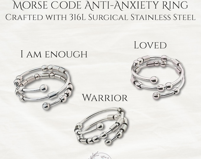 Morse Code Spinner Ring: Hypoallergenic Adjustable Affirmation Jewelry with Personalized Gift Pouch & Morse Card