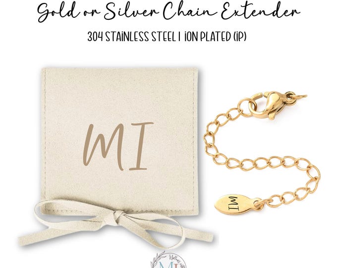 Gold or Silver Necklace Extender, Engraved Initial Charm, Adjustable Chain, Lobster Clasp, Gift Ready