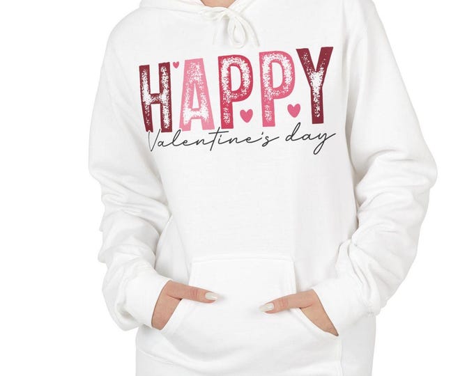 Happy Valentine's Day Hoodie | Shades of Pink Hearts | Cozy Midweight Unisex Softstyle Fleece Hoodie | Sizes S-5XL | Multiple Colors