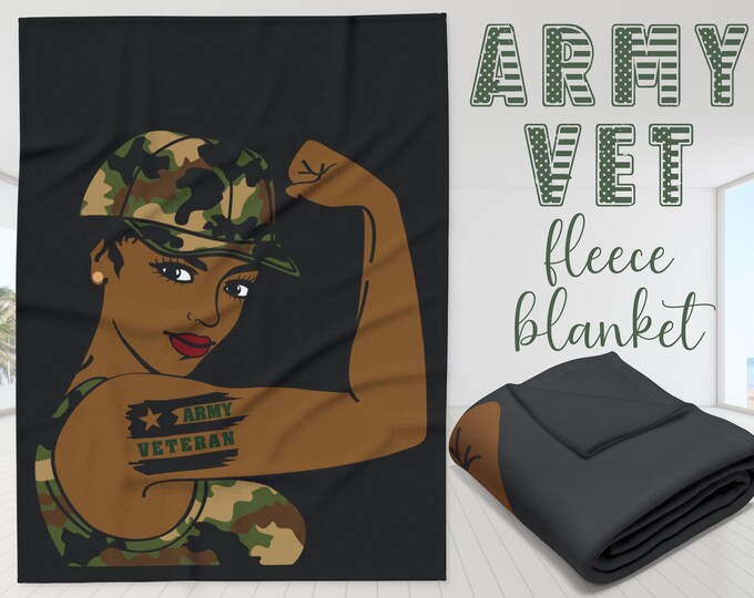 Female US Army Veteran Blanket | Cozy Arctic Fleece Throw | Military Pride Soldier Gift | 3 Sizes I Patriotic Gift for Her