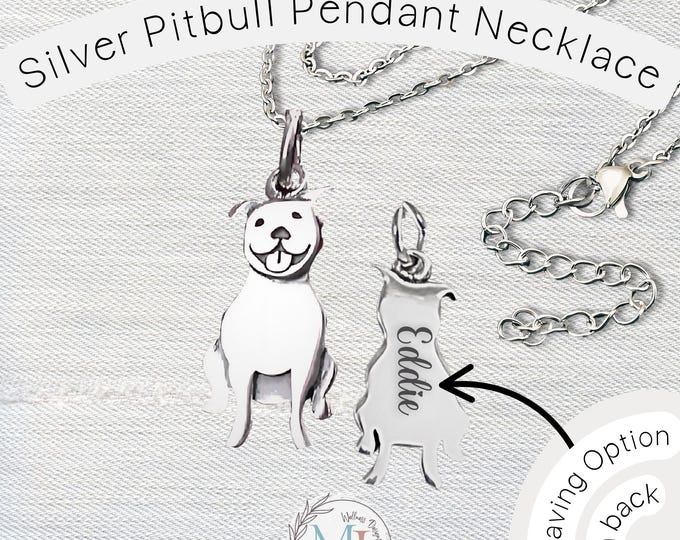 Personalized Sterling Silver Pitbull Necklace: Engraved Pet Memorial Jewelry