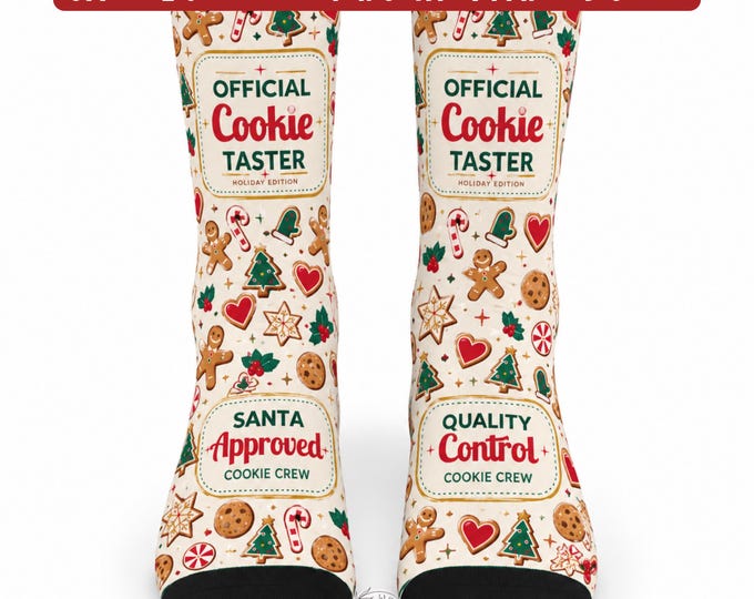 Christmas Official Cookie Taster Crew Socks | Cushioned Holiday Unisex Socks for Adults