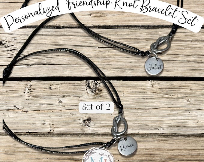 Personalized Friendship Knot Bracelet Set | 2 or 3 Adjustable Personalized String Bracelets | Best Friend Gift + Personalized Gift Pouch