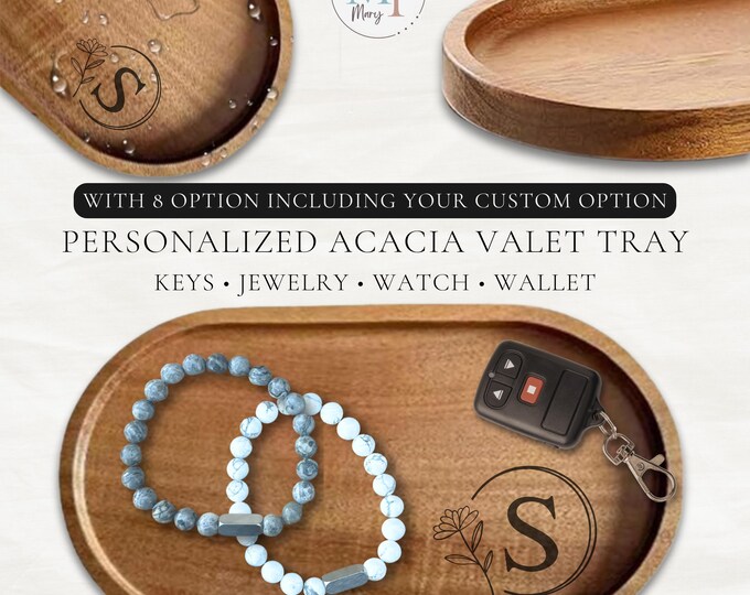 Personalized Valet Tray, Engraved Acacia Wood Jewelry Valet, Custom Catch All Gift