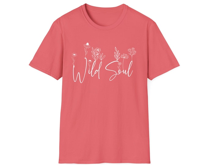 Wild Soul Wildflower T-Shirt | Unisex Softstyle Tee | Lightweight 100% Cotton Shirt | Nature-Inspired Graphic Tee | Casual Everyday Wear