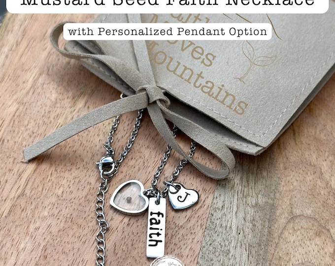 Personalized Mustard Seed Necklace: Christian Faith Jewelry Gift | Engraved Pendant, Cross, Birthstone Options