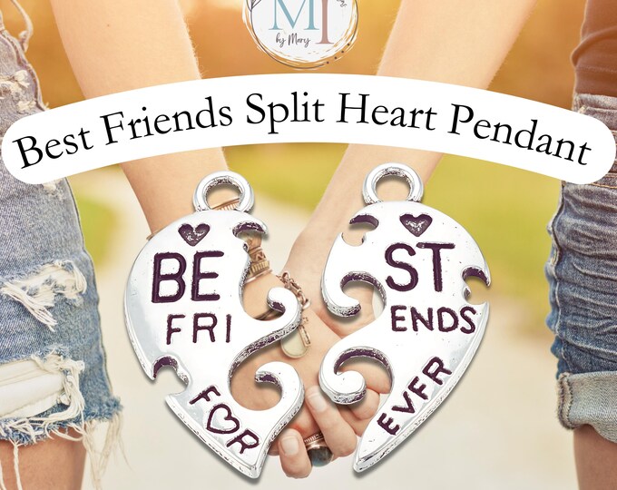 Best Friends Split Heart Pendants | 2-Piece Antique Silver Charm in Sets of 1, 5, 10 | Long Distance Friendship Jewelry Keepsake | BFF Gift