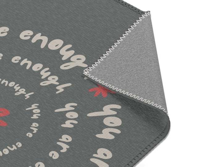 You Are Enough Area Rug | Positive Quote Spiral, Grey Accent Mat