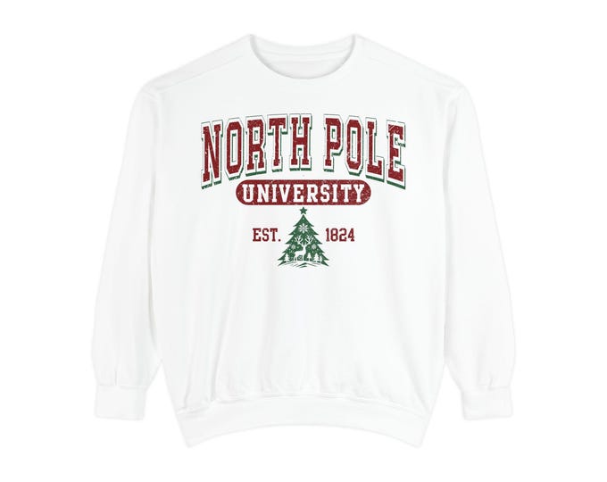 Personalized North Pole University Christmas Sweatshirt, Custom Comfort Colors Crewneck