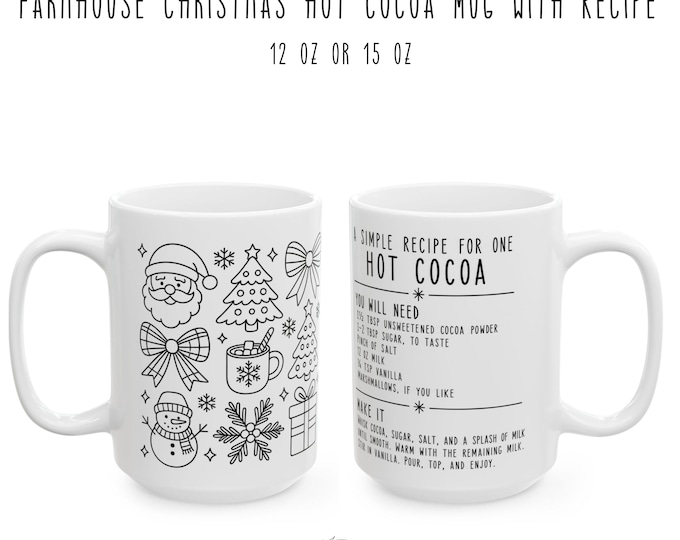 Farmhouse Christmas Salted Caramel Hot Cocoa Mug with Recipe, 11oz or 15oz Ceramic Drinkware