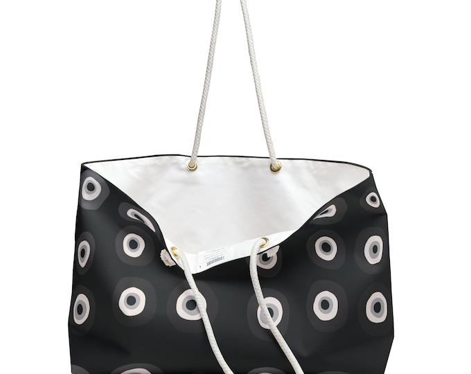Black Evil Eye Weekender Tote: Minimalist Nazar Travel Bag