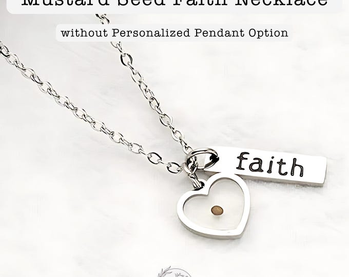 Personalized Mustard Seed Necklace: Christian Faith Jewelry Gift | Engraved Pendant, Cross, Birthstone Options