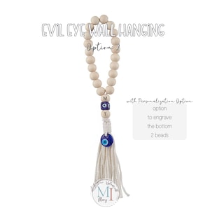 Personalized Evil Eye Wall Hanging: Engraved Macrame Wood Ring Amulet | Custom Protection Charm Gift