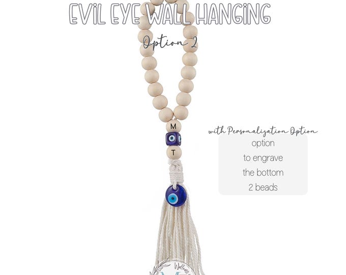 Personalized Macrame Evil Eye Wall Hanging: Engraved Wood Ring Amulet | Custom Protection Charm Gift