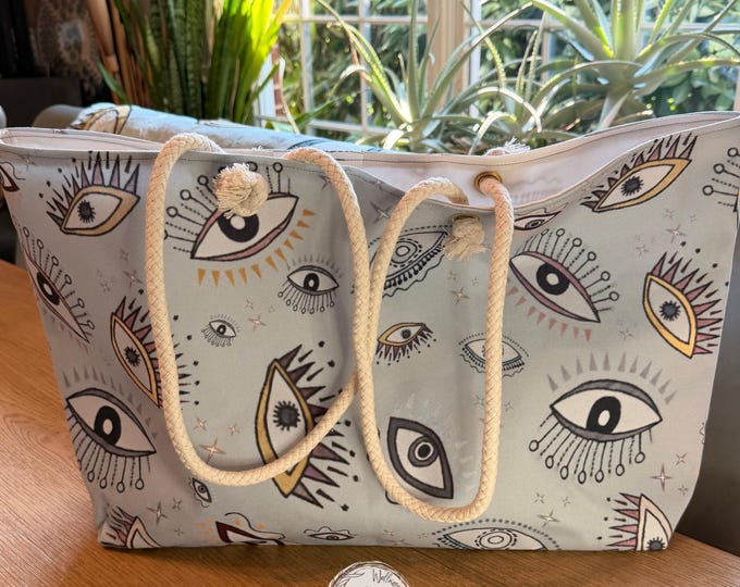 Abstract Evil Eye Weekender Bag, Modern Boho Travel Tote, Eclectic Overnight Bag, Spiritual Gift