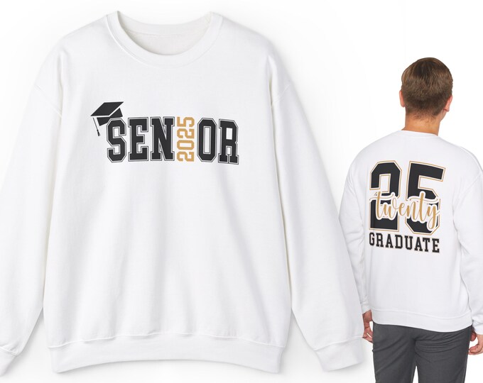 Graduate 2025 Senior Crewneck Sweatshirt | Unisex Class of 2025 Sweater | Graduation Shirt for 2025 High School College with Graduation Cap