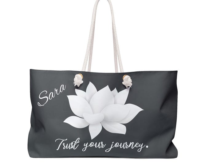 Personalized Weekender Tote Bag | Custom No Mud, No Lotus Design | Trust Your Journey | Mindful Wellness Travel Bag | Spiritual Beach Tote