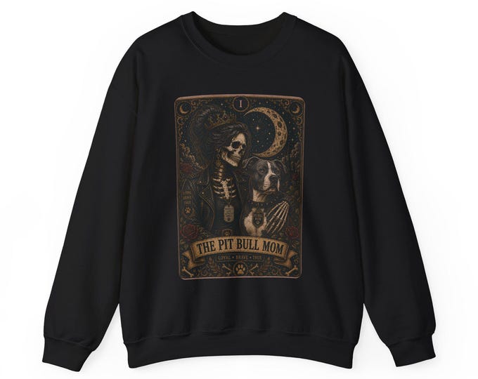 Custom Pit Bull Mom Sweatshirt, Personalized Rottweiler Style Tarot Crewneck, Pet Name & Markings, Gothic Dog Mom Gift