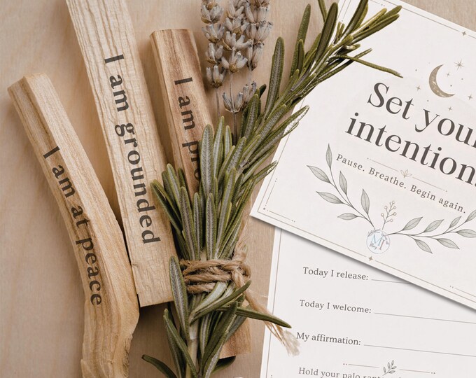 Personalized Palo Santo Gift Set with Engraved Affirmation Bracelet, Grounding Ritual Kit