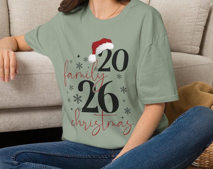 Personalized Family Christmas 2026 T-Shirt | Santa Hat Soft Unisex Cotton Tee