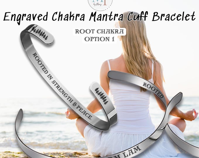 Chakra Bangle Bracelet | Custom Engraved Yoga Jewelry I Mantra Cuff for Meditation, Healing, Energy Balance I Spiritual Affirmation Gift