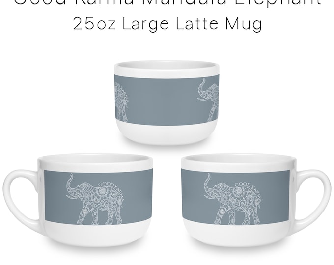 Mandala Elephant Good Karma Mug | 25oz Oversized Ceramic Latte Mug