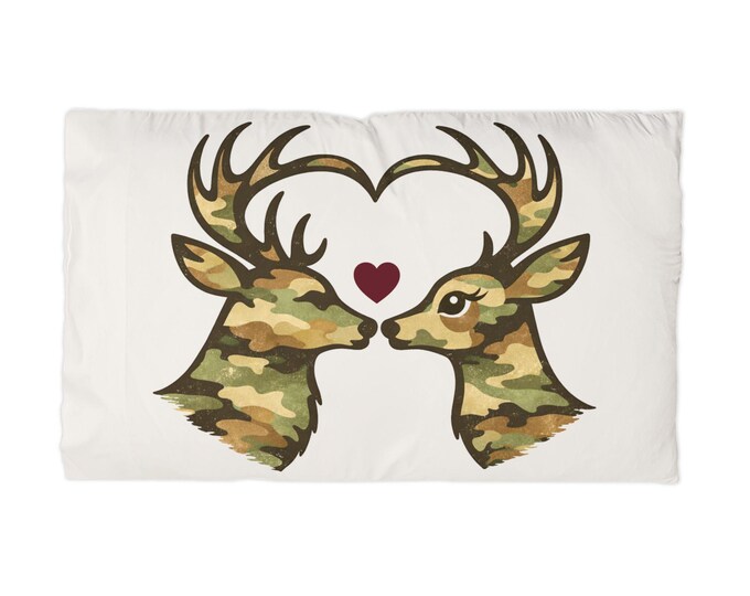 Camo Deer Heart Pillowcase | Rustic Hunting Couple Bedding