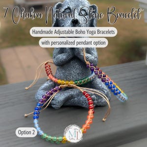 Personalized 7 Chakra Stone Bracelet or Anklet: Adjustable Handmade Boho Yoga Jewelry + Custom Pouch