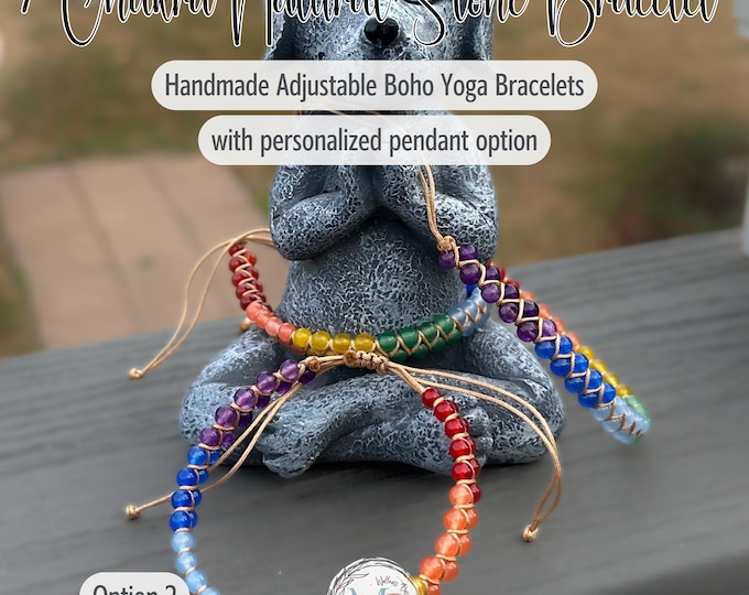 Personalized 7 Chakra Stone Bracelet or Anklet: Adjustable Handmade Boho Yoga Jewelry + Custom Pouch