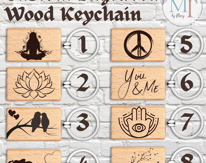 Personalized Wood Keychain with Spiritual Symbols | Unique Gift for Peace and Positivity | Gift for Love, Peace and Protection