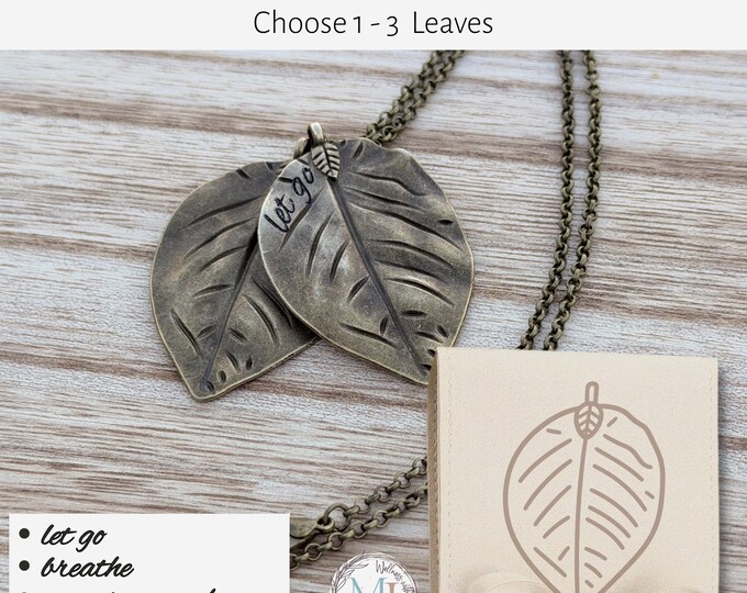 Custom Engraved Leaf Necklace • Affirmation Pendant • Minimalist Nature Jewelry (1 or 3 Leaves)