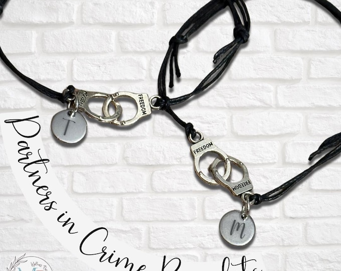 Personalized Partners in Crime Bracelets | Sets of 2 or 3 Handcuff Friendship Jewelry | Best Friend, Sister, Law Enforcement Gift for Her