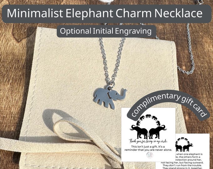 Personalized Elephant Necklace: Stainless Steel Charm, Initial Engraving