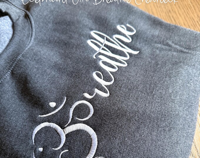 Embroidered Elephant Om Breathe Sweatshirt: Yoga Meditation Pullover with Crewneck, Sleeve Wrist Detail