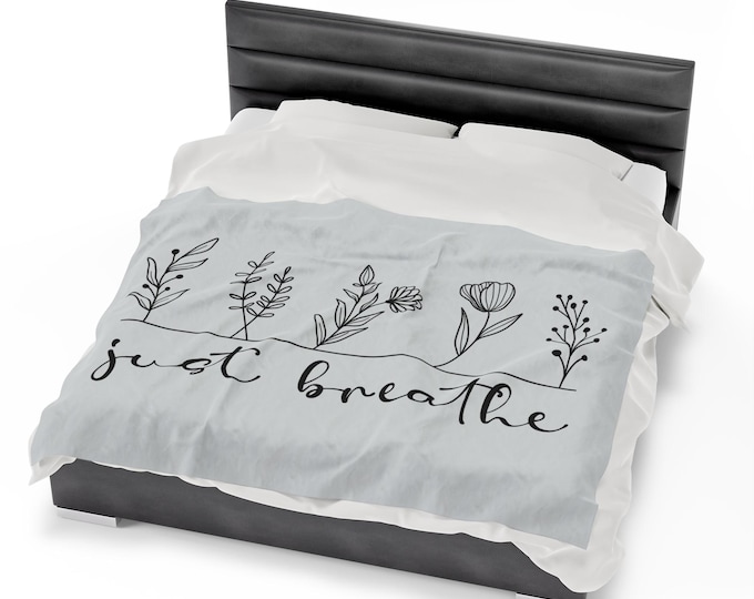 Wildflower Plush Blanket | Just Breathe Soft Cozy Velveteen Throw for Home or Gift | Inspirational Lightweight Blanket, Boho Decor