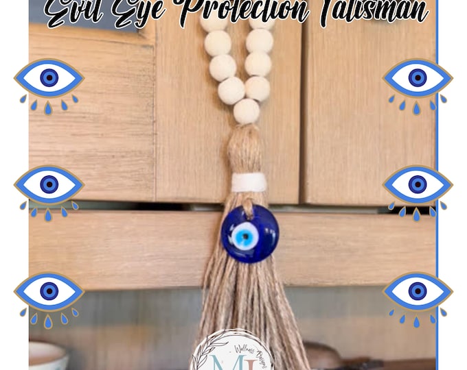 Handmade Evil Eye Door Charm: Wood Bead & Burlap Protection Talisman