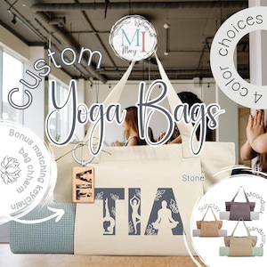 Personalized Canvas Yoga Mat Bag & Keychain: Custom Yoga Monogram, Om, Elephant, Lotus, Namaste Tote