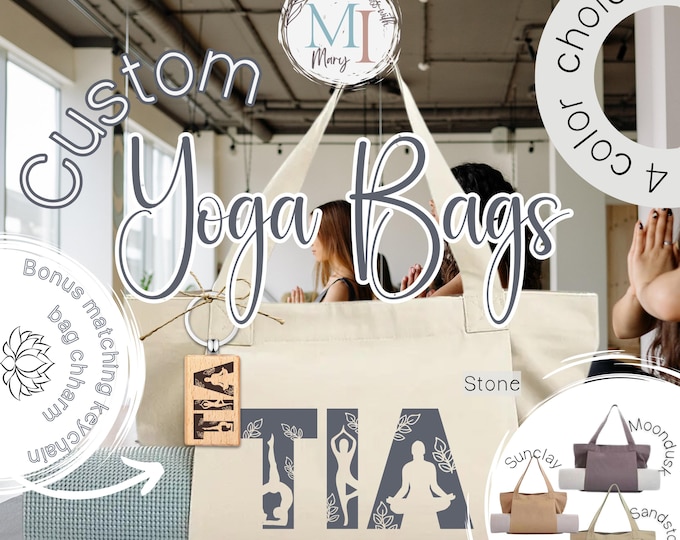 Personalized Canvas Yoga Mat Bag & Keychain: Custom Yoga Monogram, Om, Elephant, Lotus, Namaste Tote