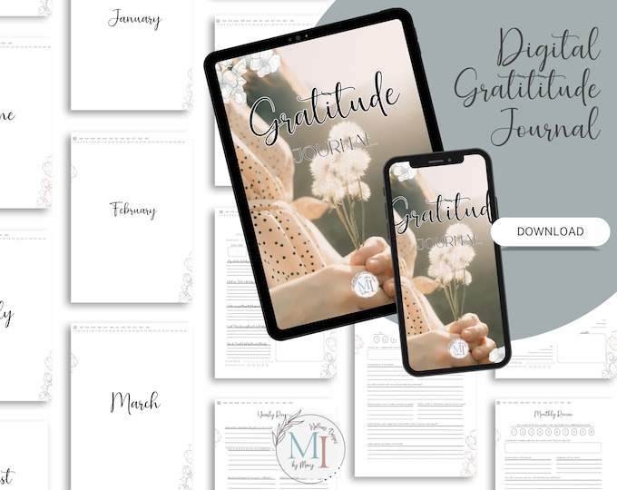 Gratitude Journal: Digital Hyperlinked Pages | Daily, Monthly, Yearly Reflection | Mindfulness & Wellness Planner PDF