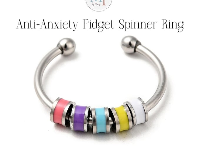 Fidget Spinner Ring: Calming, Anti-Anxiety Jewelry | Affirmation Open Cuff | Personalized Engraved Pouch