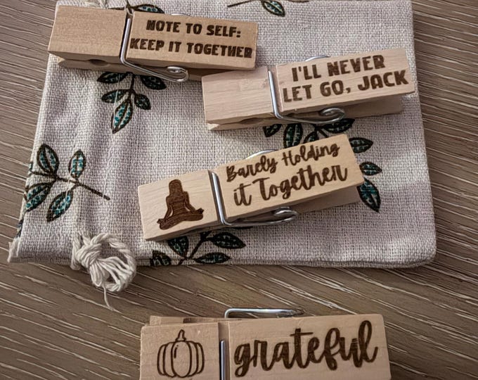 Funny Engraved Wooden Clip: Office Humor, Kitchen Chip Clips