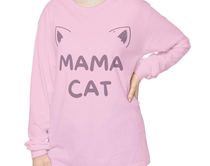 Mama Cat Long Sleeve Tee, Casual Shirt for Cat Lovers, Gift for Pet Moms, Cute Animal Apparel, Fun Statement T-shirt