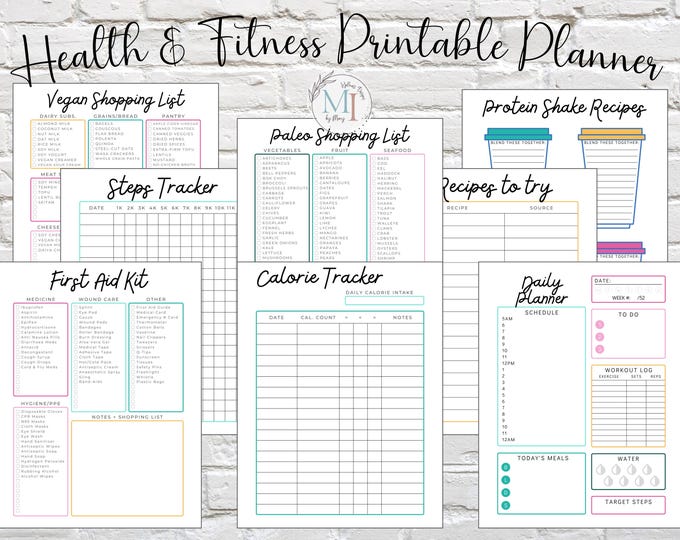 Health & Fitness Printable Planner | Weight, Exercise, and Meal Trackers | Use with Goodnotes, Notability, Xodo, or Samsung Notes