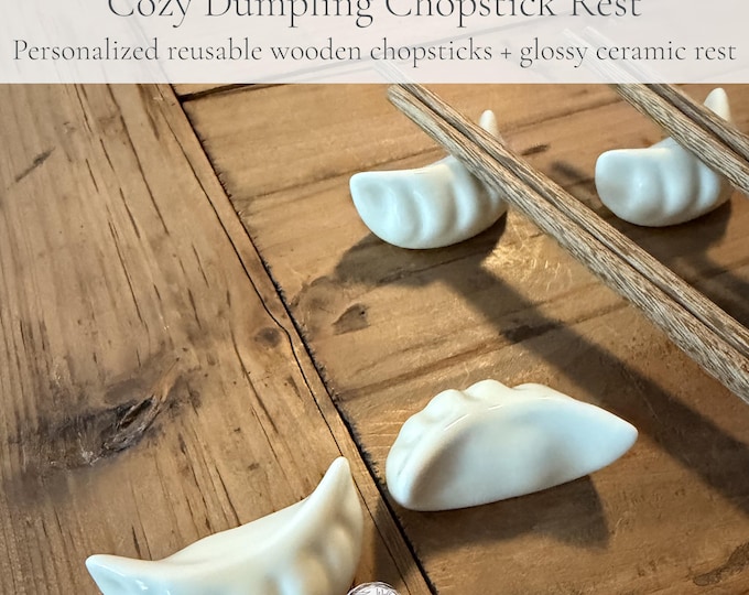 Personalized Dumpling Chopstick Rest Set | Engraved Wooden Chopsticks, Ramen Sushi Gift, Paintbrush rest