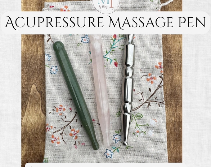 Acupressure Massage Pen– Stainless Steel, Rose Quartz, or Green Aventurine | Optional Engraving | Reflexology Tool, Reiki Gift, Crystal Wand
