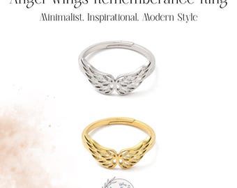 Angel Wings Ring: Stainless Steel Remembrance Jewelry, Adjustable