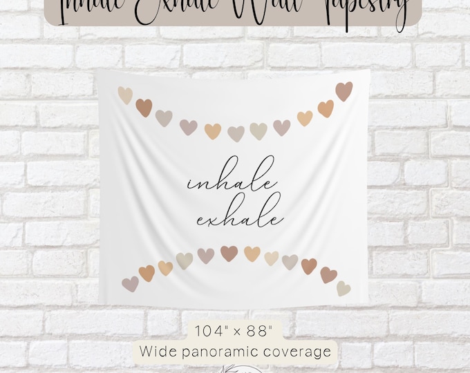 Inhale Exhale Wall Tapestry | Minimalist Meditation Decor | Boho Yoga Room Art | Soft Breathwork Banner | Wellness Gift